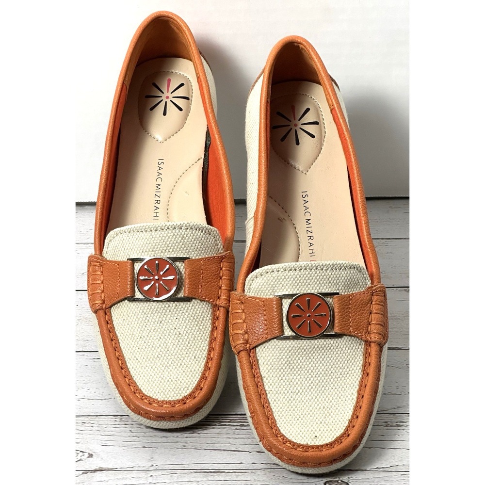 Isaac Mizrahi Live! women's loafers  Orange Trim With Canvas Size 8.5M‎ - Picture 2 of 16